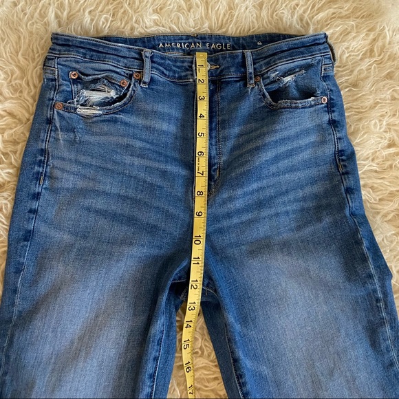 American Eagle Super Hi-Rise Flare Medium Wash Distressed Jeans, size 12 - Picture 11 of 11